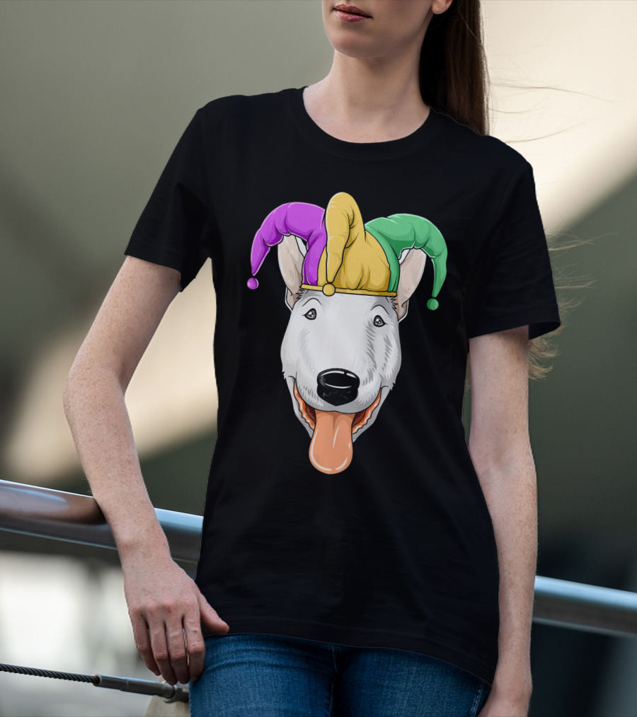 Mardi Gras Bull Terrier Jester Hat Carnival Bul T-Shirt
