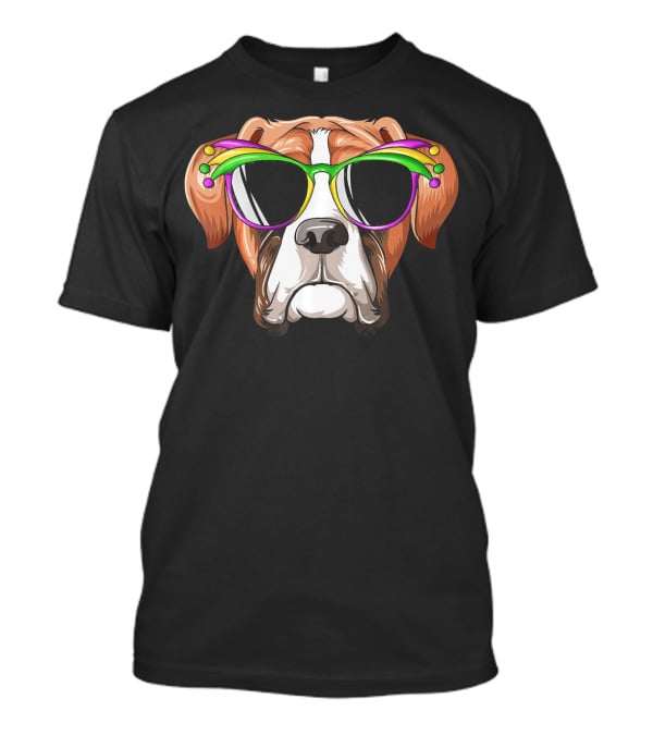 Boxer Dog Mardi Gras Jester Glasses Carnival Mask T-Shirt