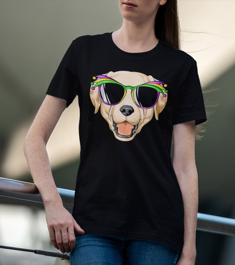 Labrador Dog With Mardi Gras Jester Carnival Mask Glasses T-Shirt