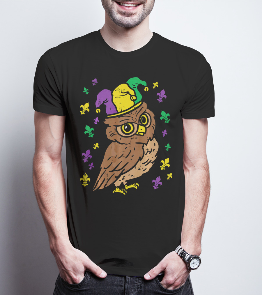 Jester Owl Mardi Gras Bird Animal Lover T-Shirt