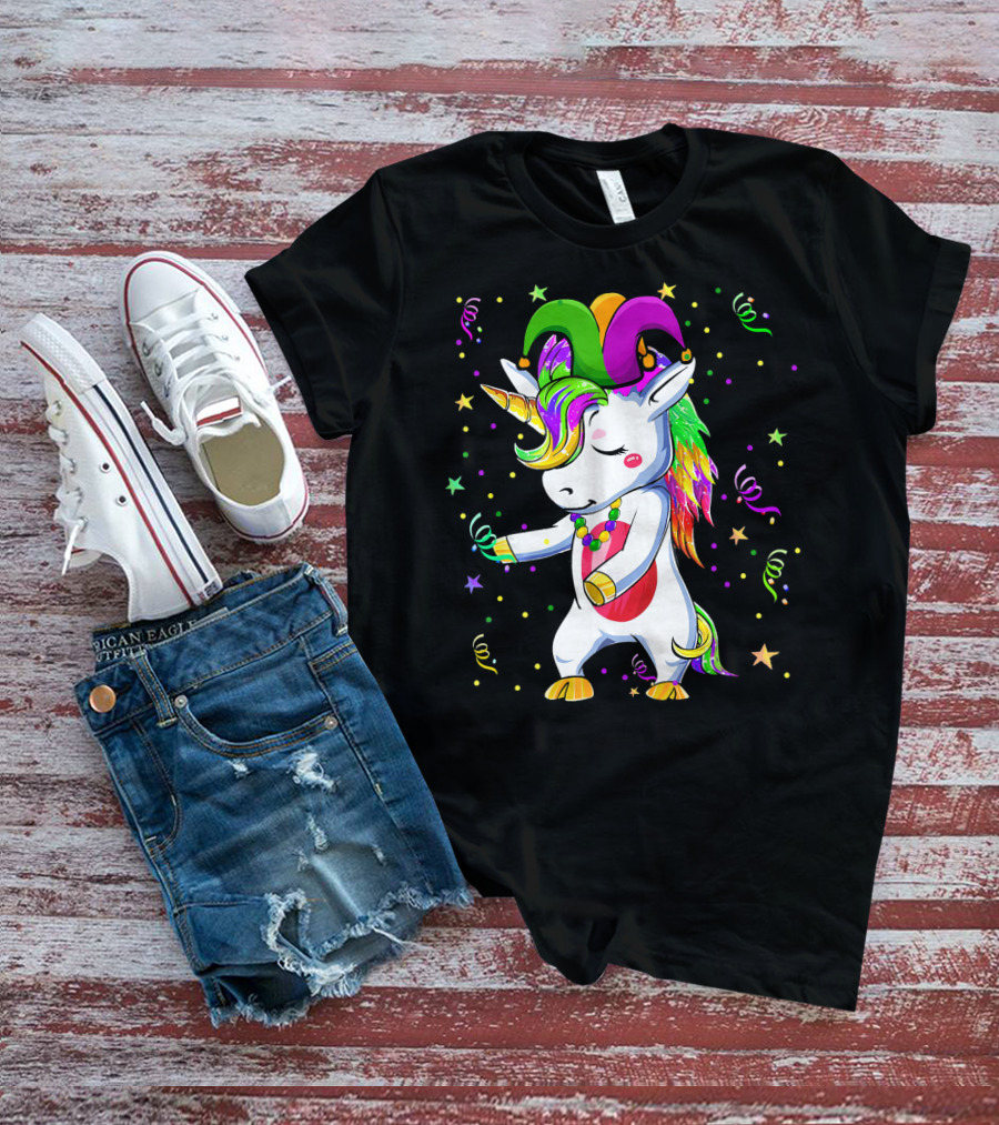 Flossing Unicorn Mardi Gras Jester Costume Dance T-Shirt