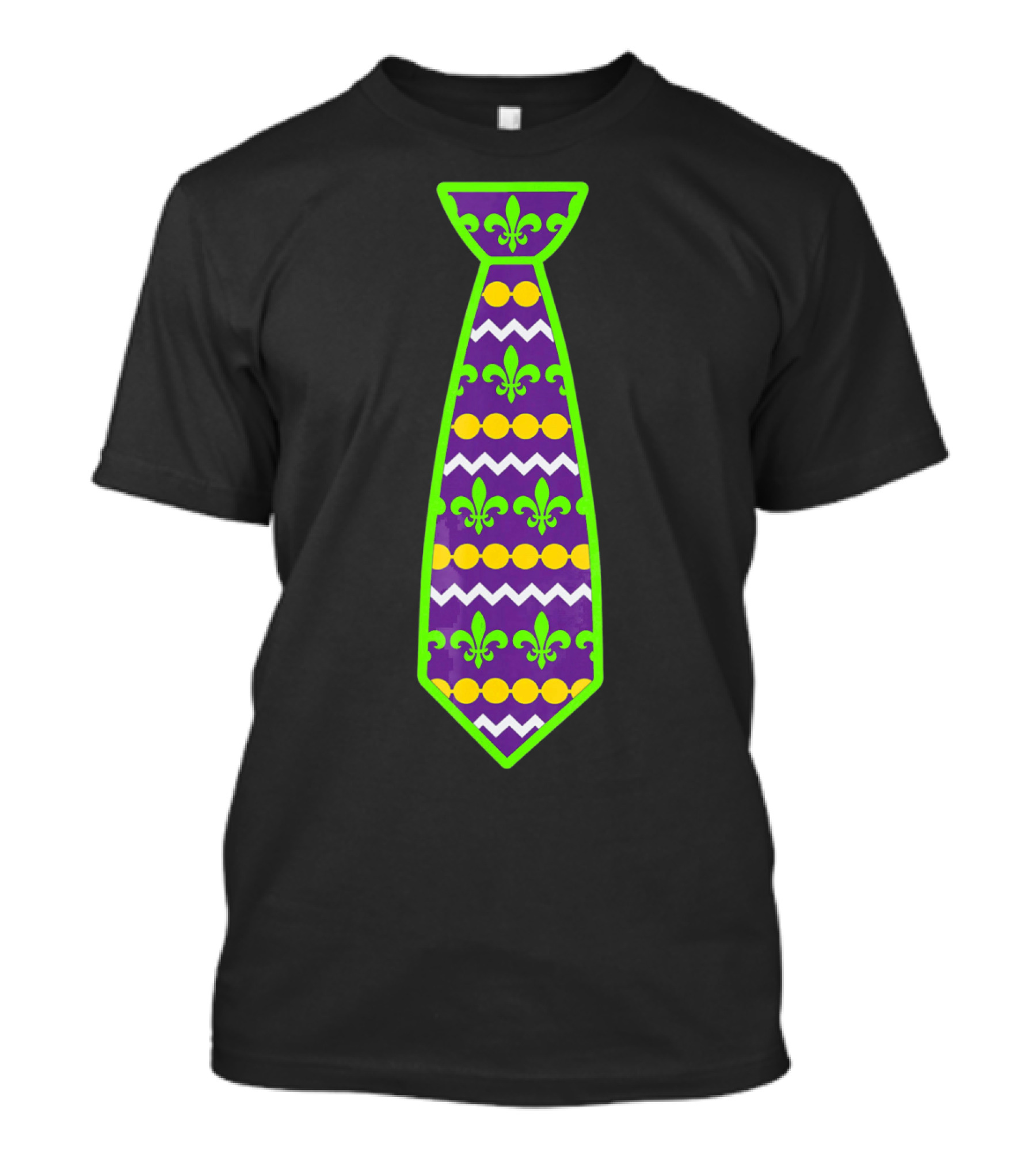 Mardi Gras Tie Fleur-de-Lis Pattern Purple Green Gold T-Shirt