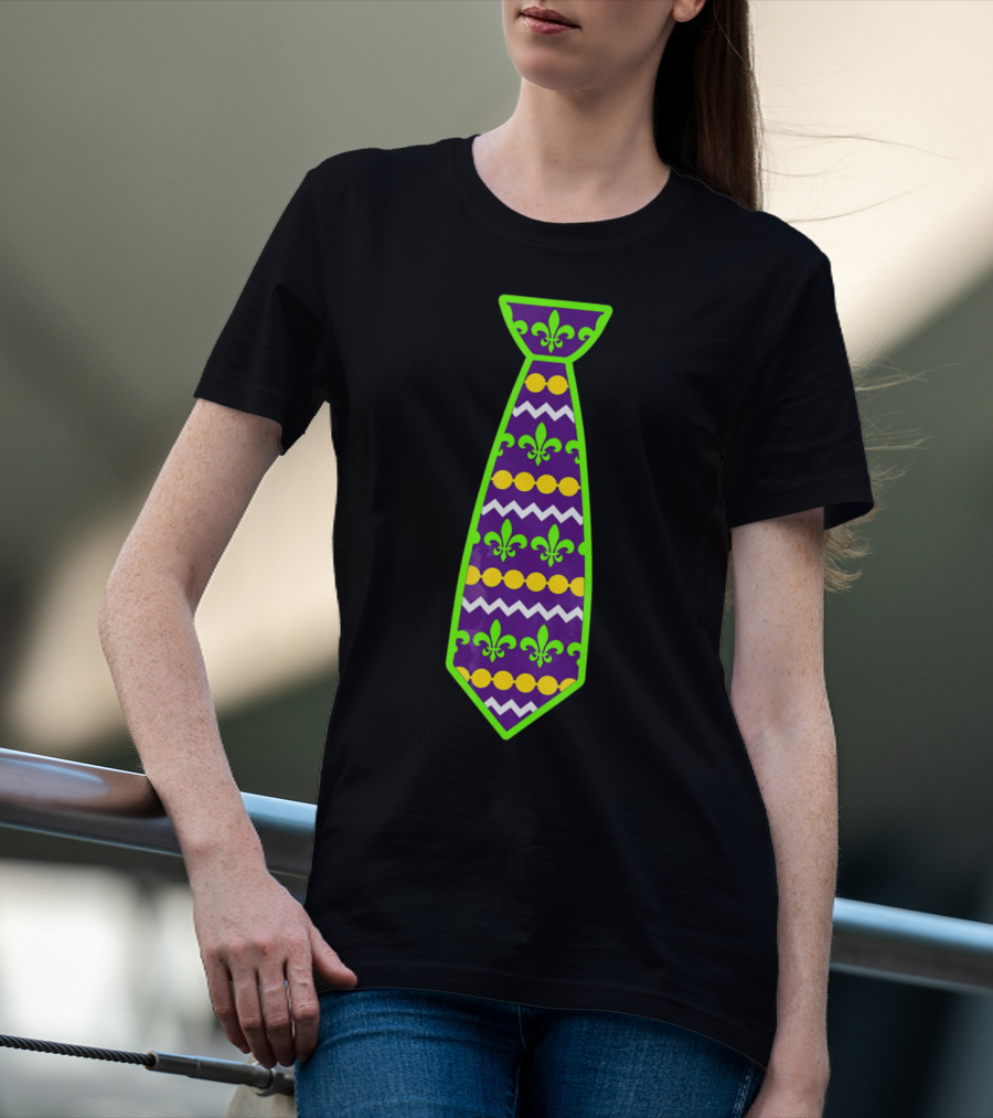 Mardi Gras Tie Fleur-de-Lis Pattern Purple Green Gold T-Shirt