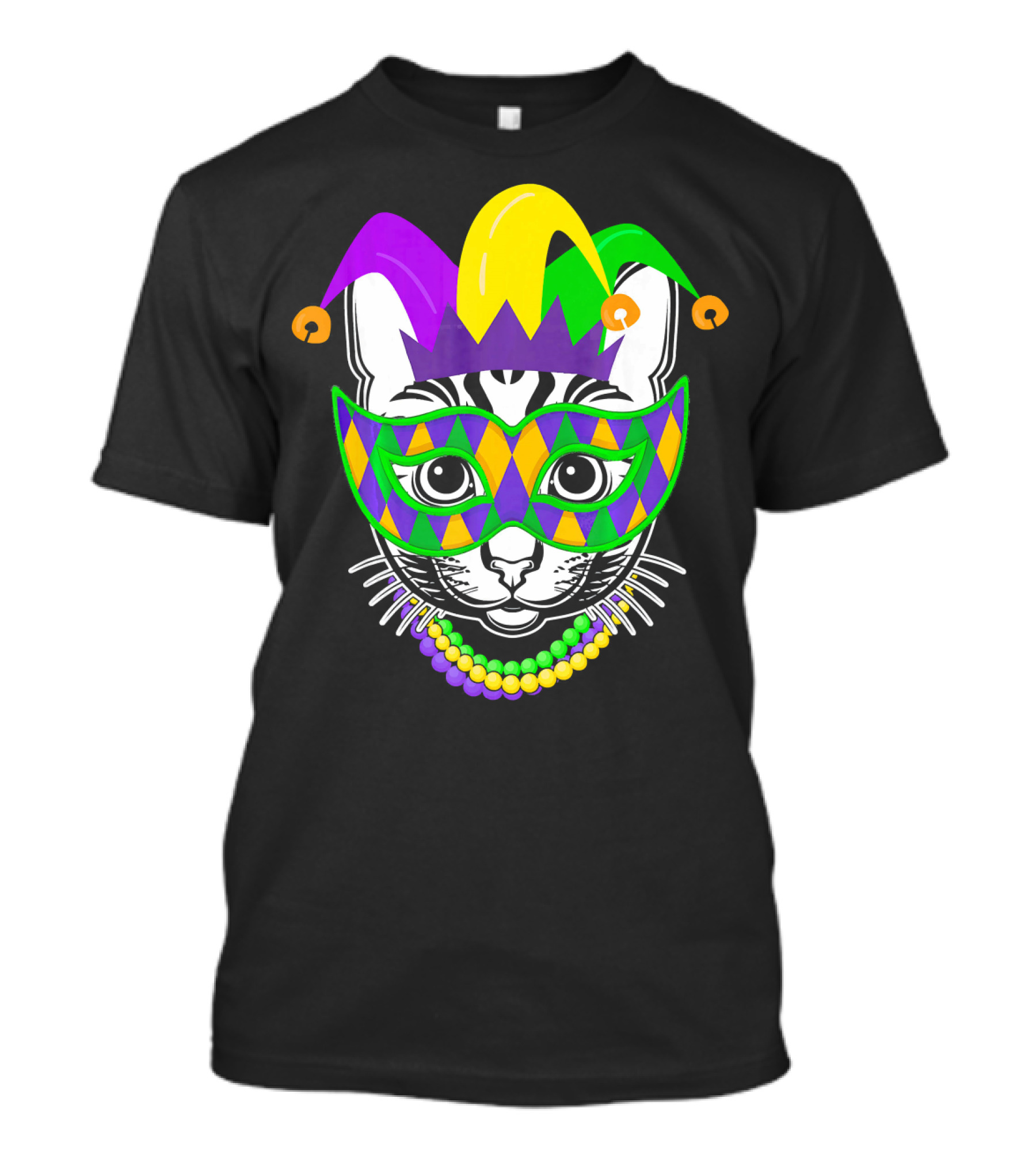 Mardi Gras Cat Jester Mask Beads Kitty Lovers T-Shirt