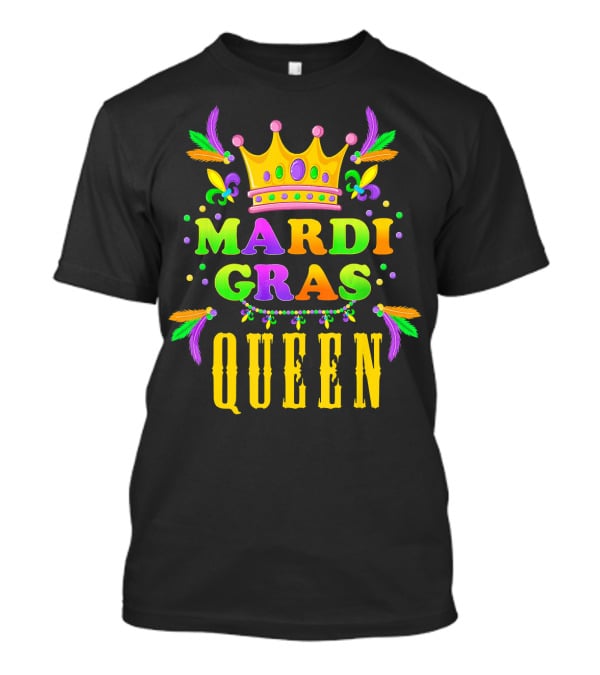Mardi Gras Queen Colorful Crown Fleur-de-Lis Feathers T-Shirt