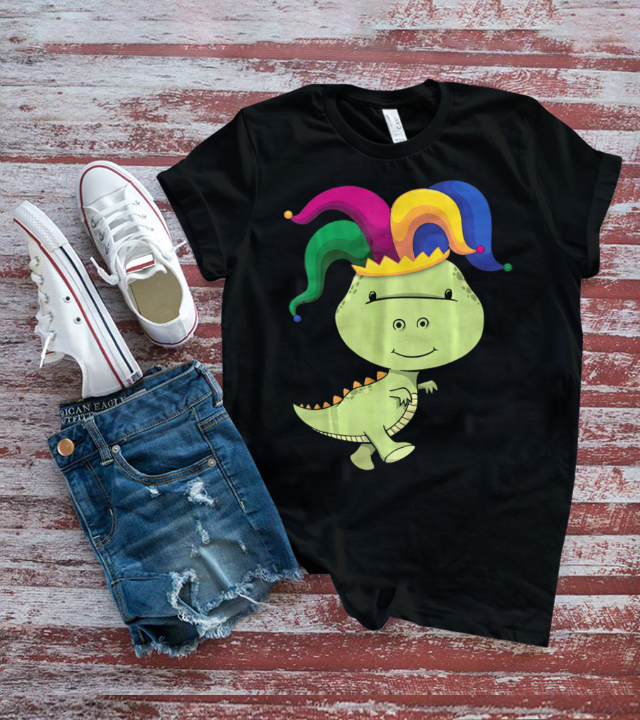 T Rex Dinosaur Jester Hat Mardi Gras T-Shirt