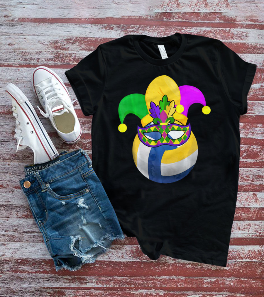 Volleyball Mardi Gras Jester Mask Carnival Ball T-Shirt