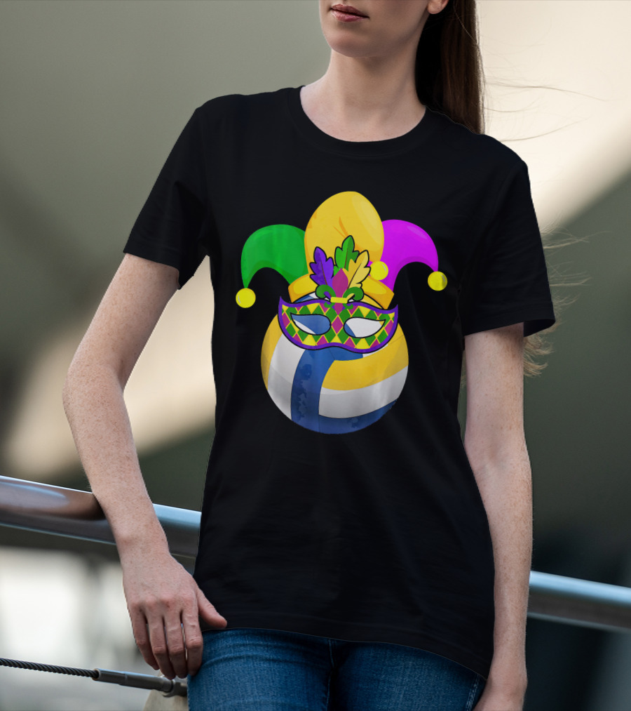 Volleyball Mardi Gras Jester Mask Carnival Ball T-Shirt