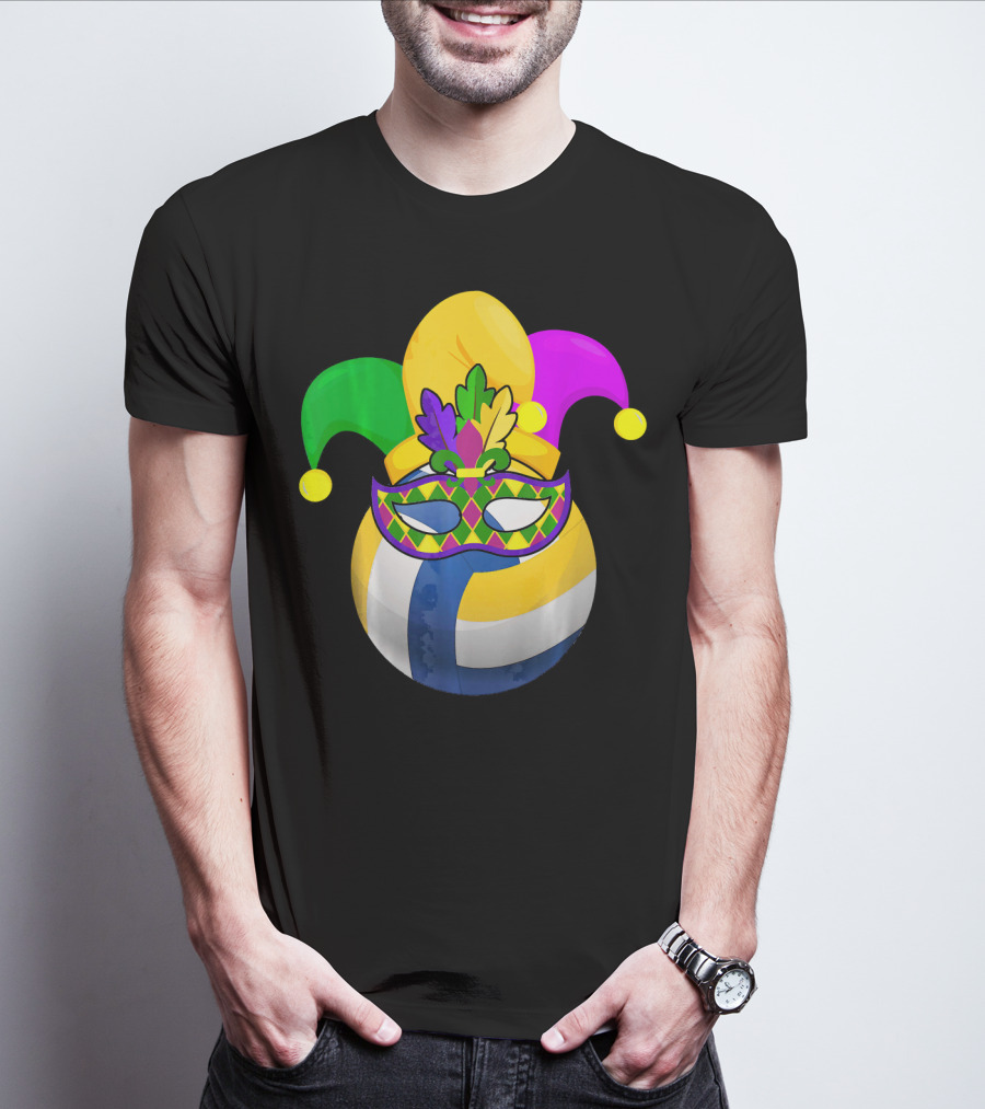 Volleyball Mardi Gras Jester Mask Carnival Ball T-Shirt
