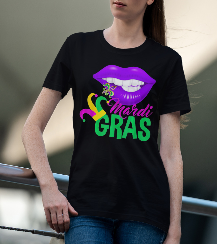 Mardi Gras Lips With Jester Hat And Fleur-de-Lis T-Shirt