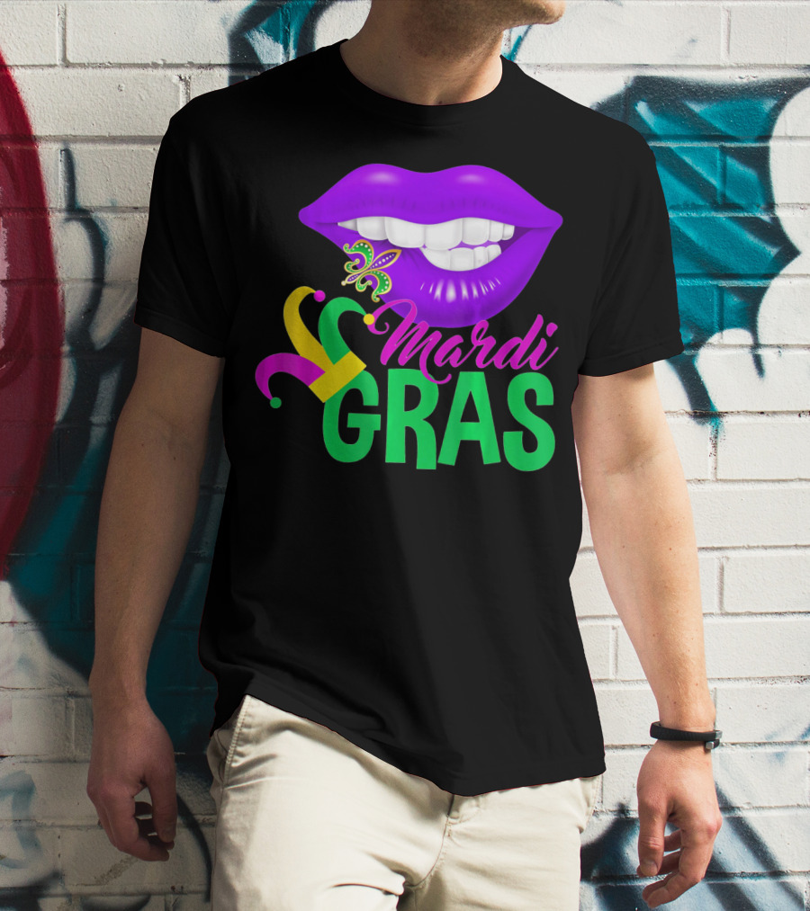 Mardi Gras Lips With Jester Hat And Fleur-de-Lis T-Shirt
