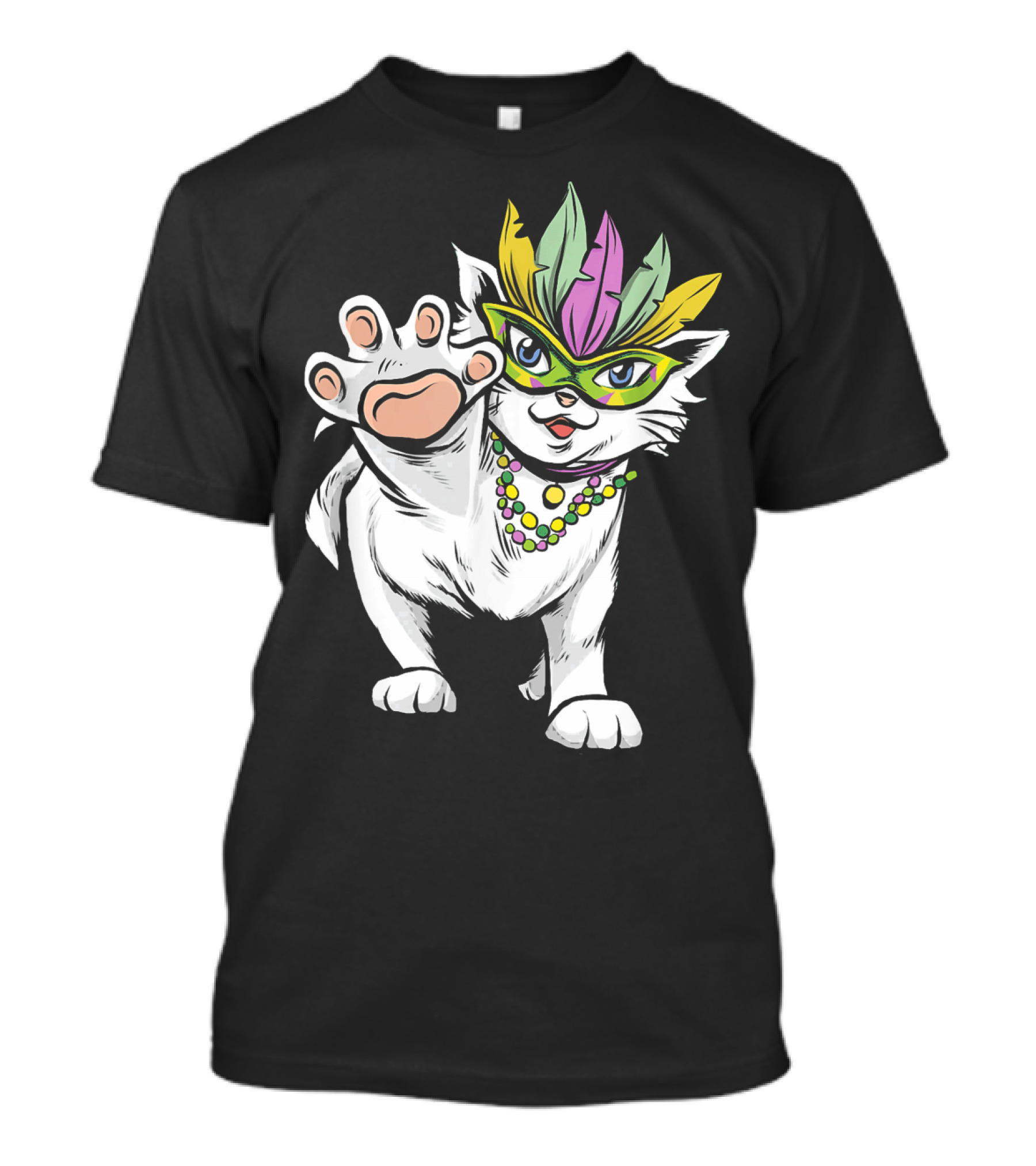 White Cat Mardi Gras Good Luck And Happiness T-Shirt
