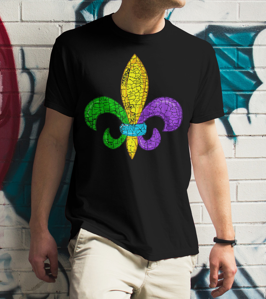 Fleur De Lis Mardi Gras Cute Fat Tuesday Cracked Texture T-Shirt