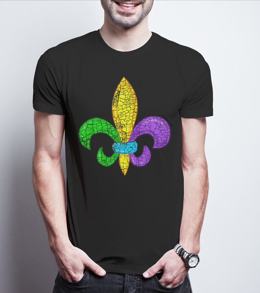 Fleur De Lis Mardi Gras Cute Fat Tuesday Cracked Texture T-Shirt