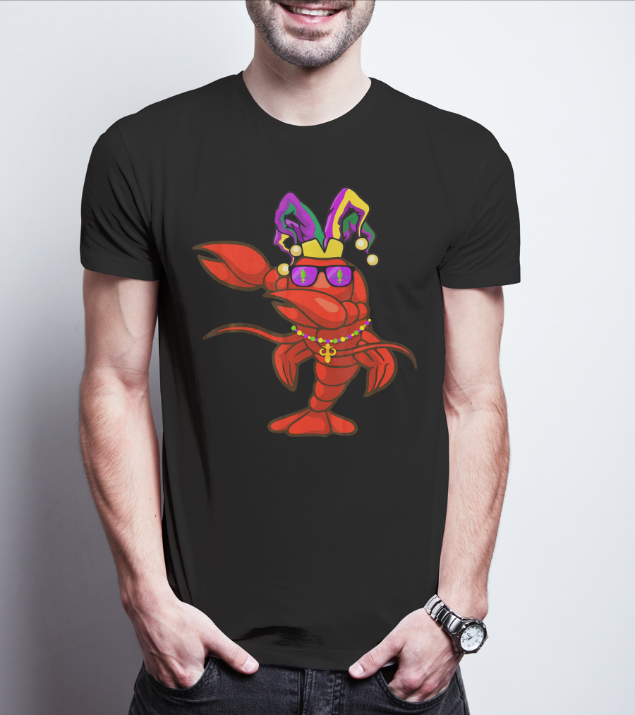 Dabbing Crawfish Mardi Gras Bead Hat Party T-Shirt