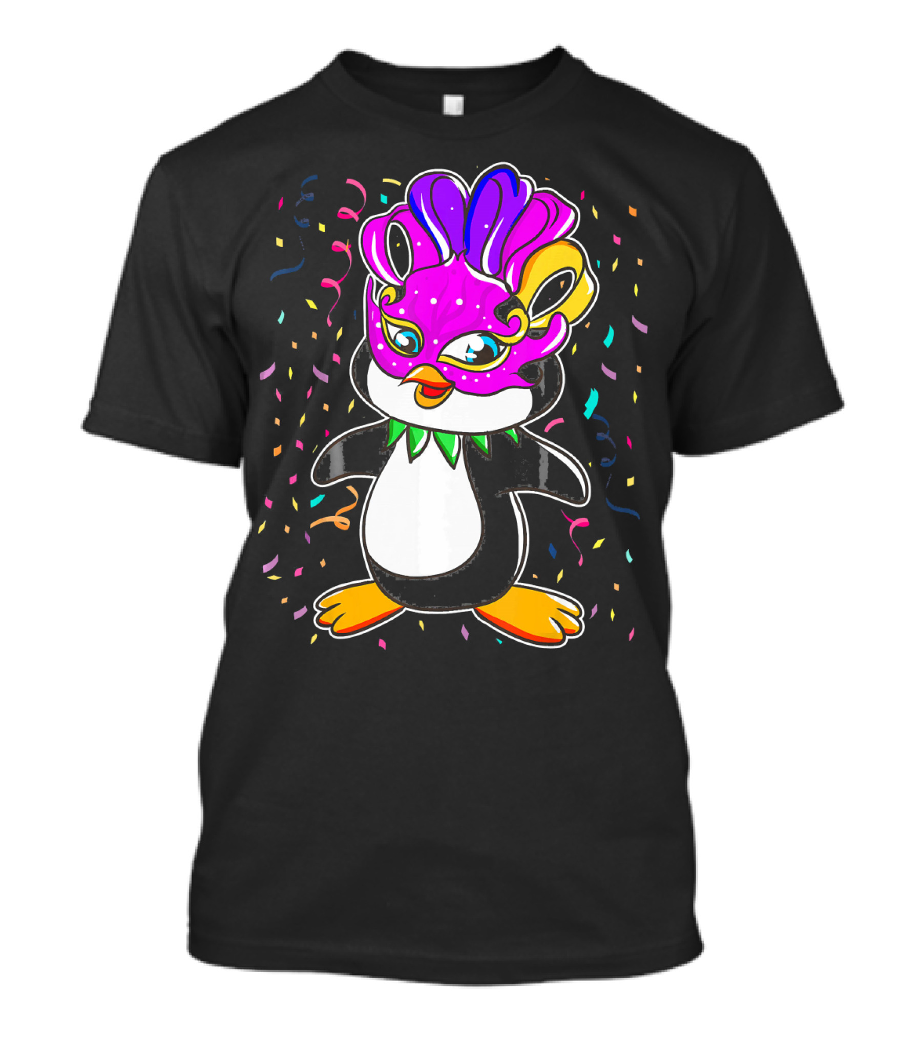 Penguin Mardi Gras Lover Funny Masquerade Festive Confetti T-Shirt