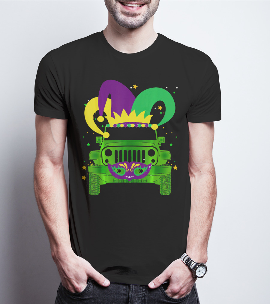 Mardi Gras Jester Hat Mask Jeep Love T-Shirt
