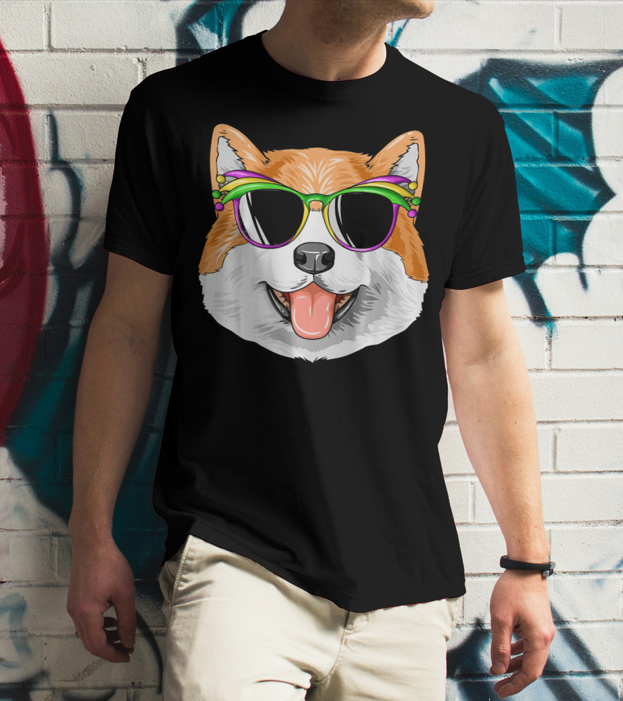 Akita Mardi Gras Carnival Mask Dog Sunglasses T-Shirt