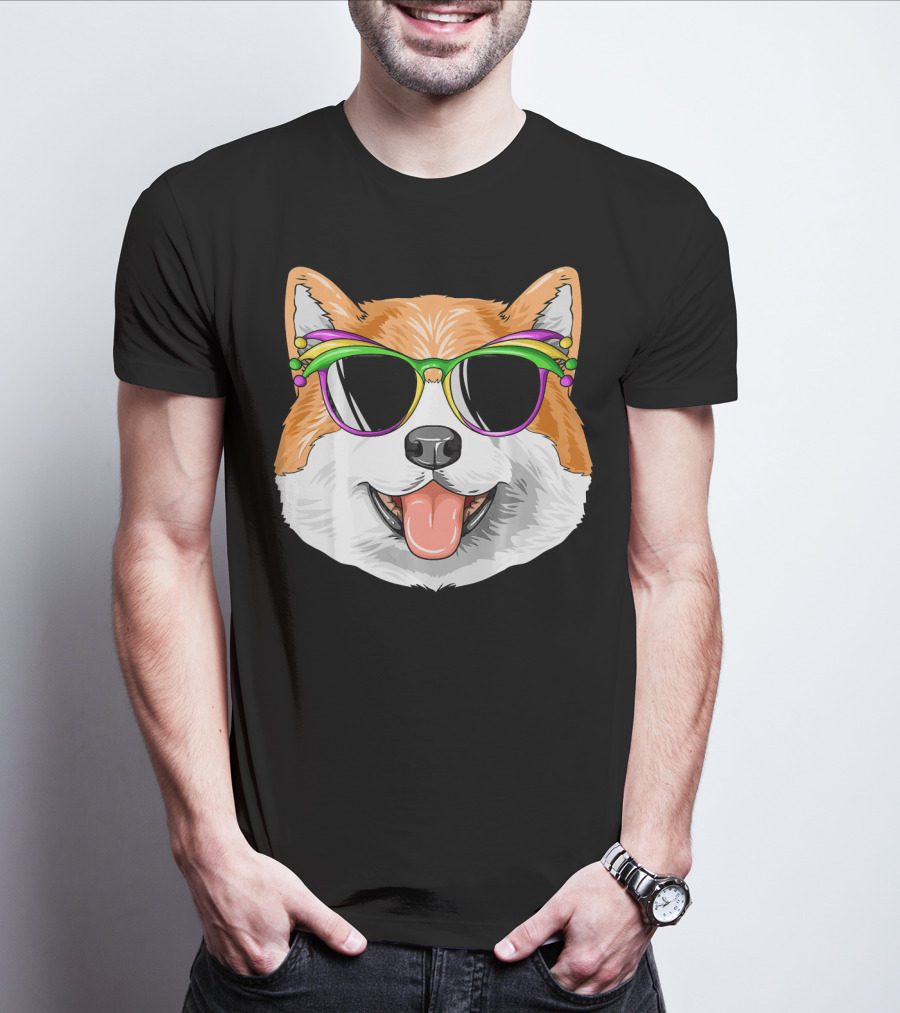 Akita Mardi Gras Carnival Mask Dog Sunglasses T-Shirt