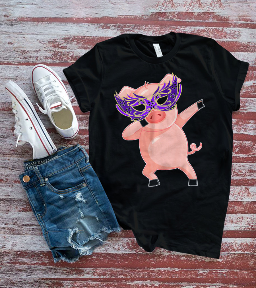 Mardi Gras Pig With Purple Mask Dabbing T-Shirt