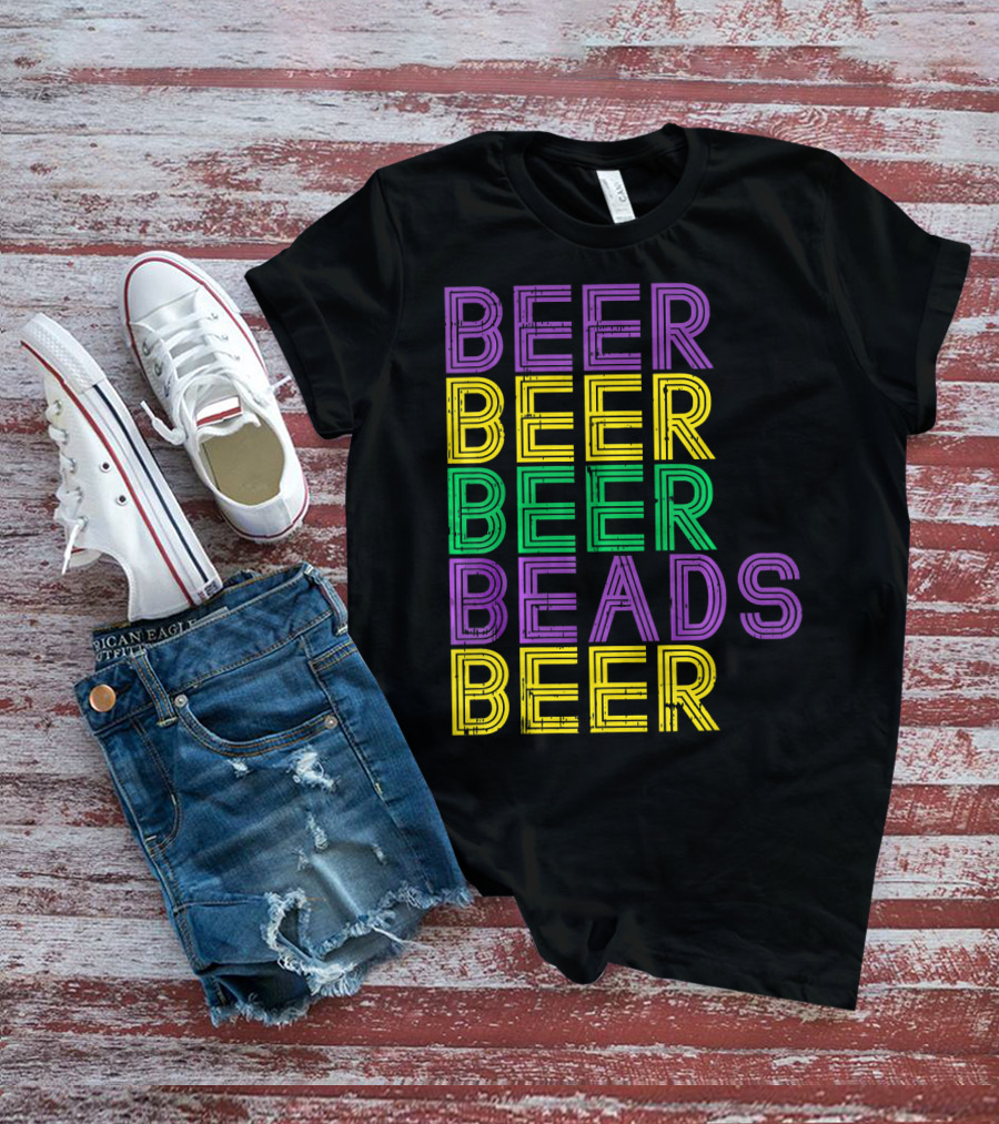 Beer Beads Beer Beer Retro Mardi Gras Party T-Shirt