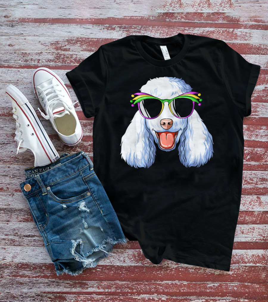 Poodle Mardi Gras Carnival Mask Sunglasses Happy Poodle T-Shirt