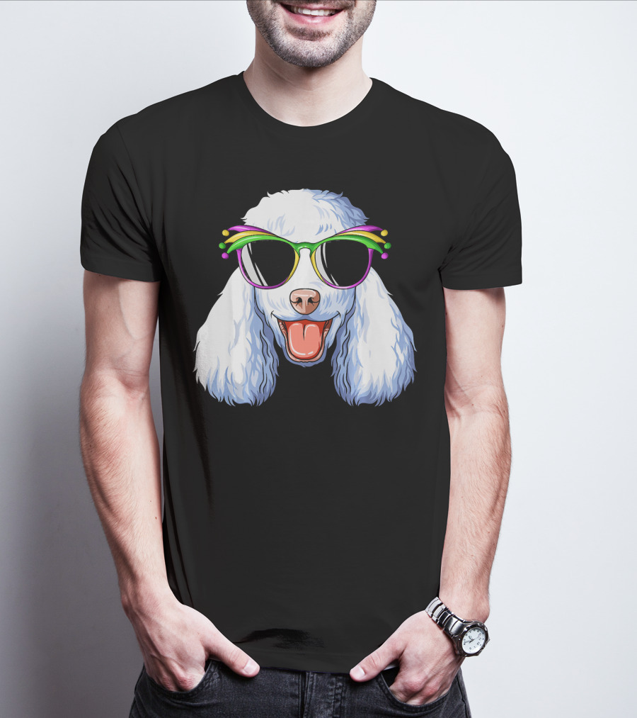 Poodle Mardi Gras Carnival Mask Sunglasses Happy Poodle T-Shirt