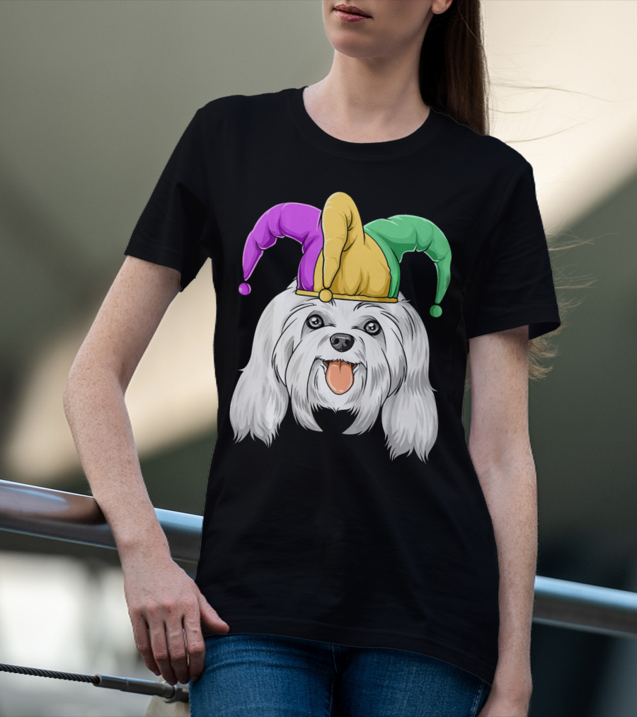 Mardi Gras Carnival Hat Maltese Dog Jester T-Shirt