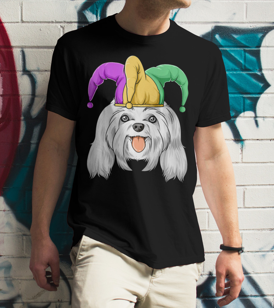 Mardi Gras Carnival Hat Maltese Dog Jester T-Shirt