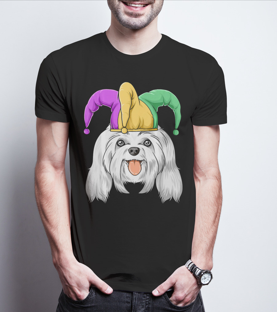 Mardi Gras Carnival Hat Maltese Dog Jester T-Shirt