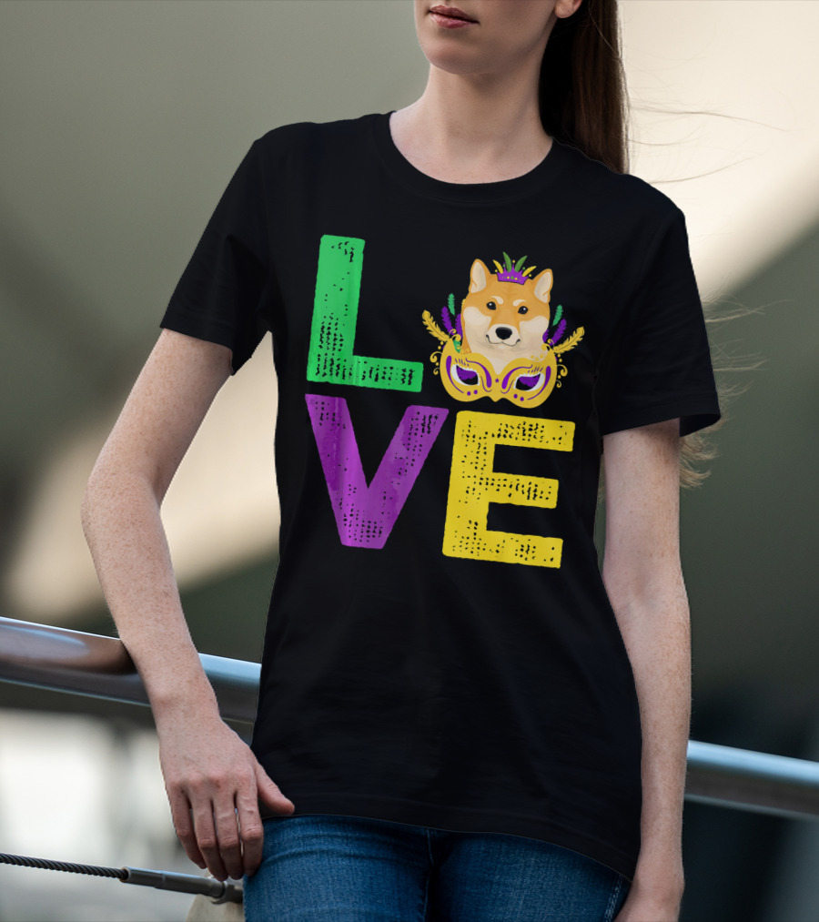 Love Shiba Inu Dog Mardi Gras Funny Dog Dad T-Shirt