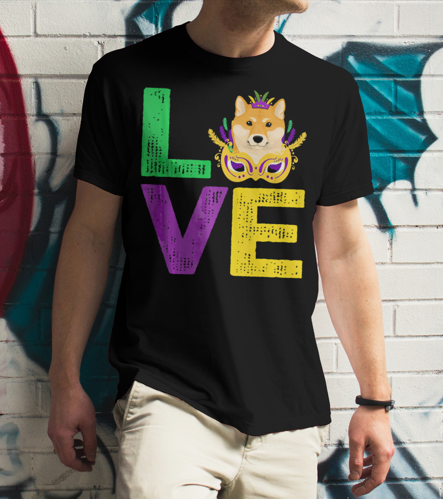 Love Shiba Inu Dog Mardi Gras Funny Dog Dad T-Shirt