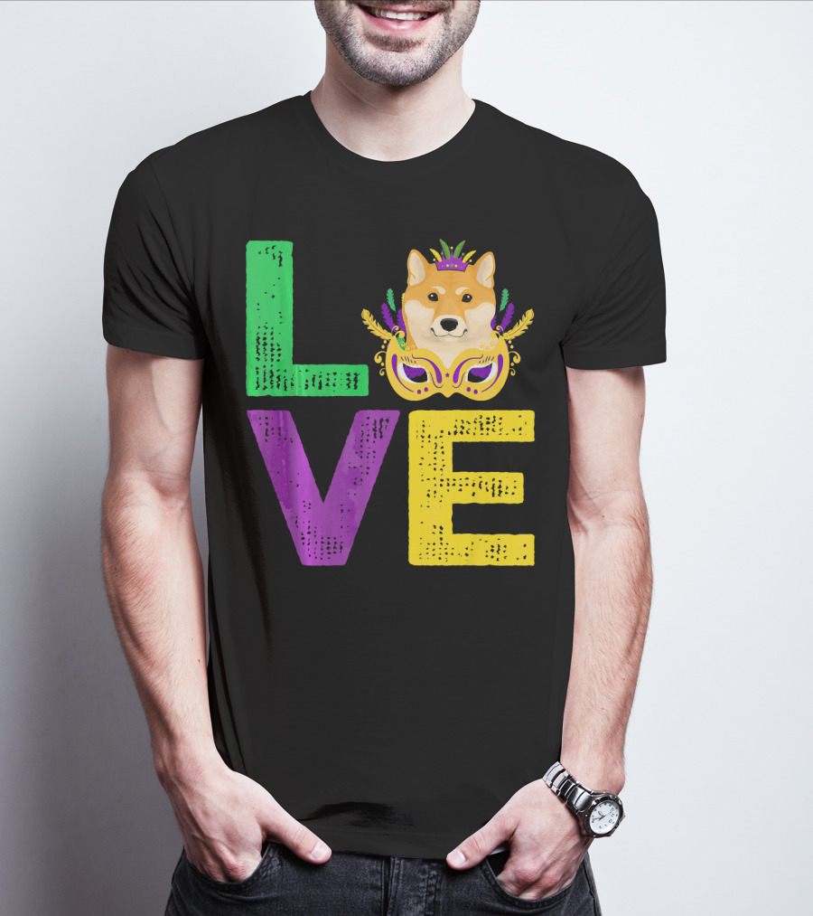 Love Shiba Inu Dog Mardi Gras Funny Dog Dad T-Shirt