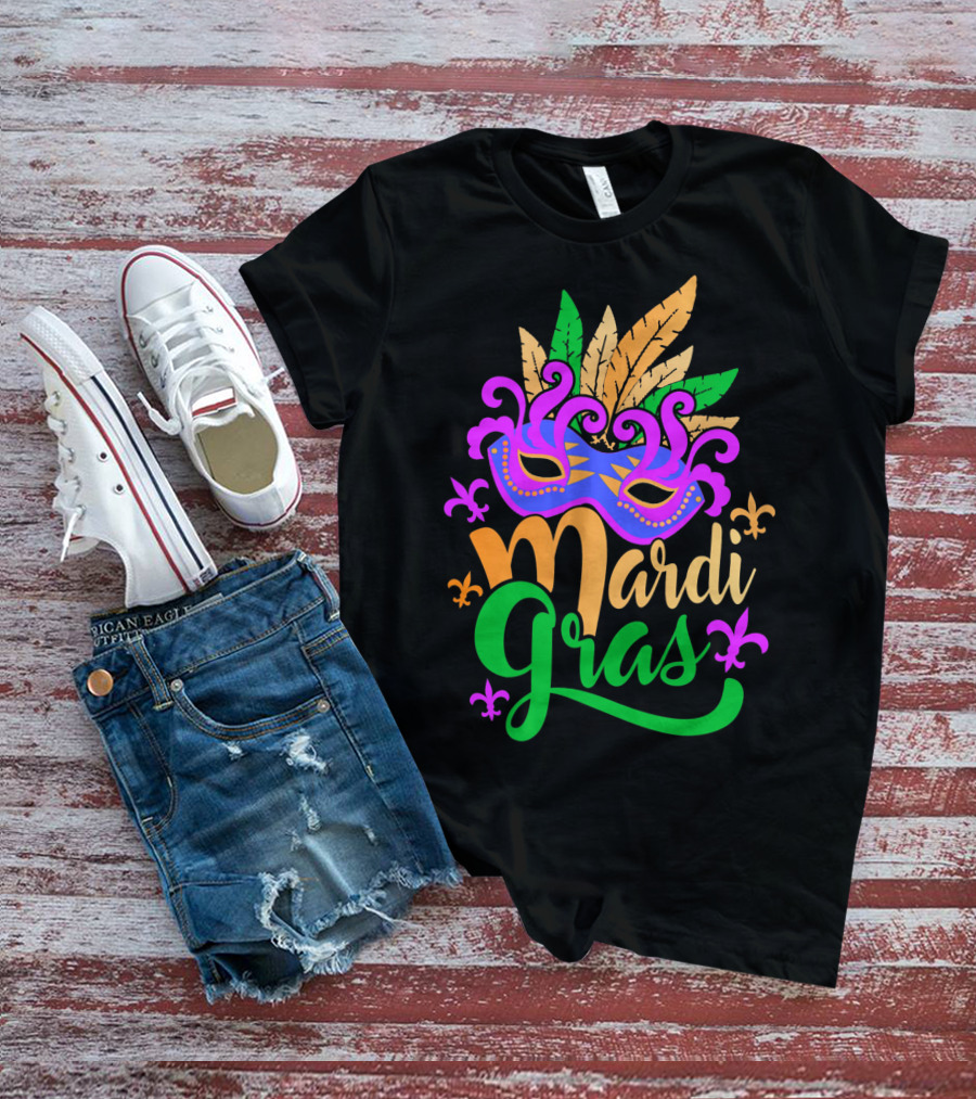 Mardi Gras Mask With Feathers And Fleur-de-Lis T-Shirt