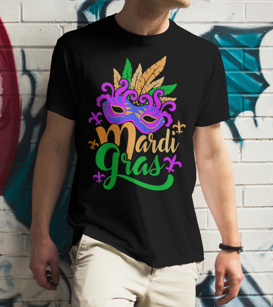 Mardi Gras Mask With Feathers And Fleur-de-Lis T-Shirt