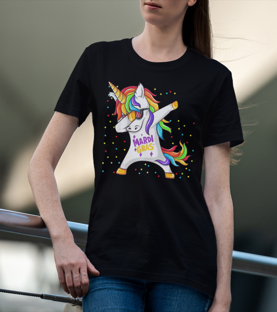 Mardi Gras Rainbow Unicorn Dabbing T-Shirt