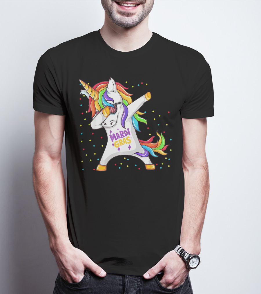 Mardi Gras Rainbow Unicorn Dabbing T-Shirt