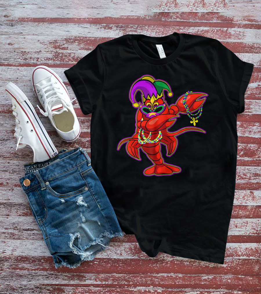 Dabbing Crawfish Mardi Gras Bead Jester Hat T-Shirt