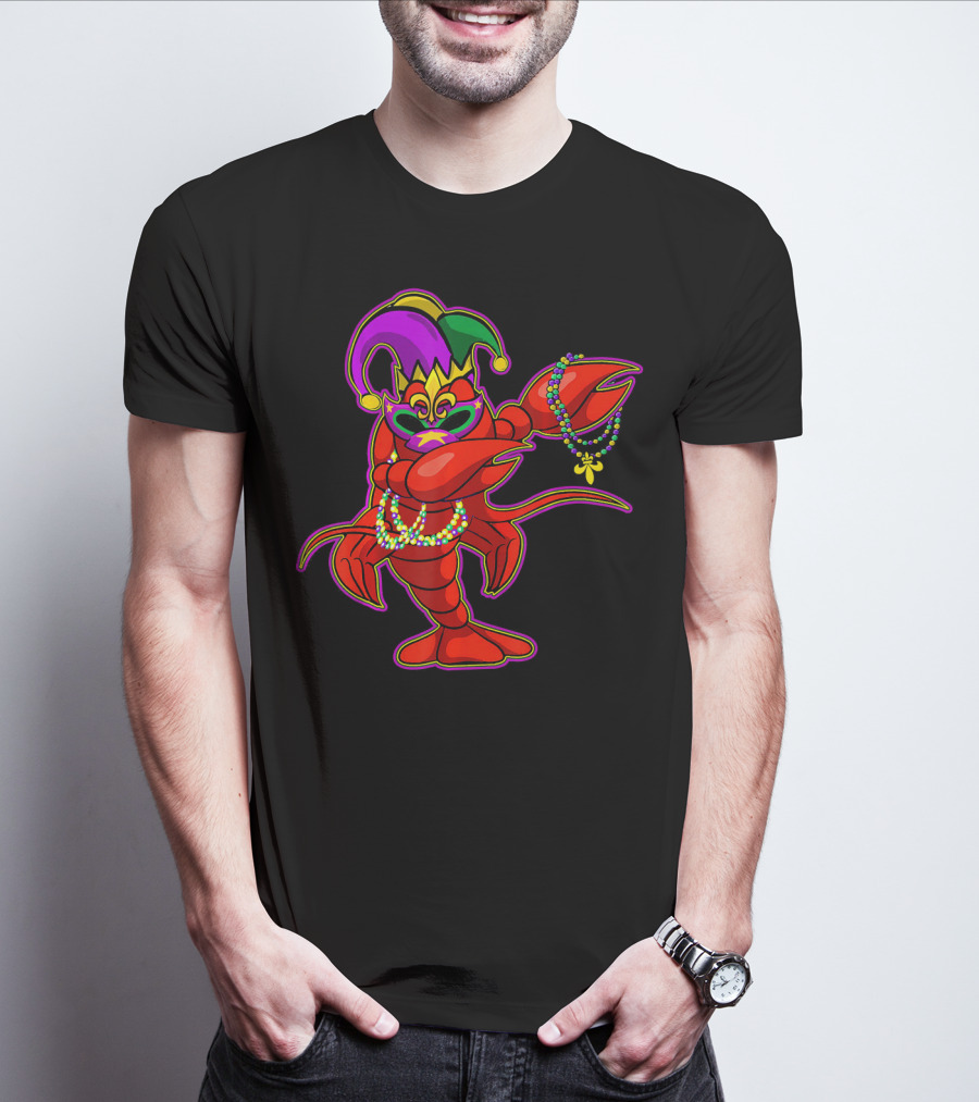 Dabbing Crawfish Mardi Gras Bead Jester Hat T-Shirt