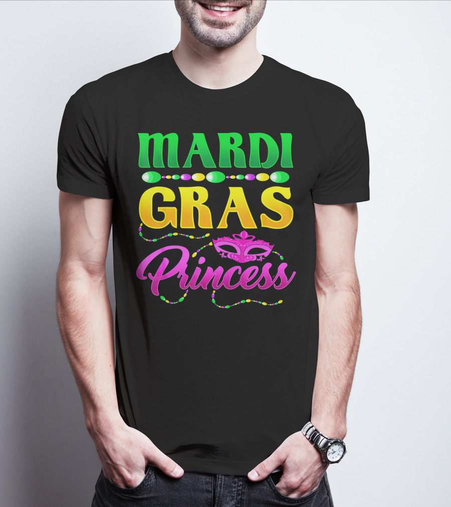 Mardi Gras Princess Cute Mask Beads T-Shirt