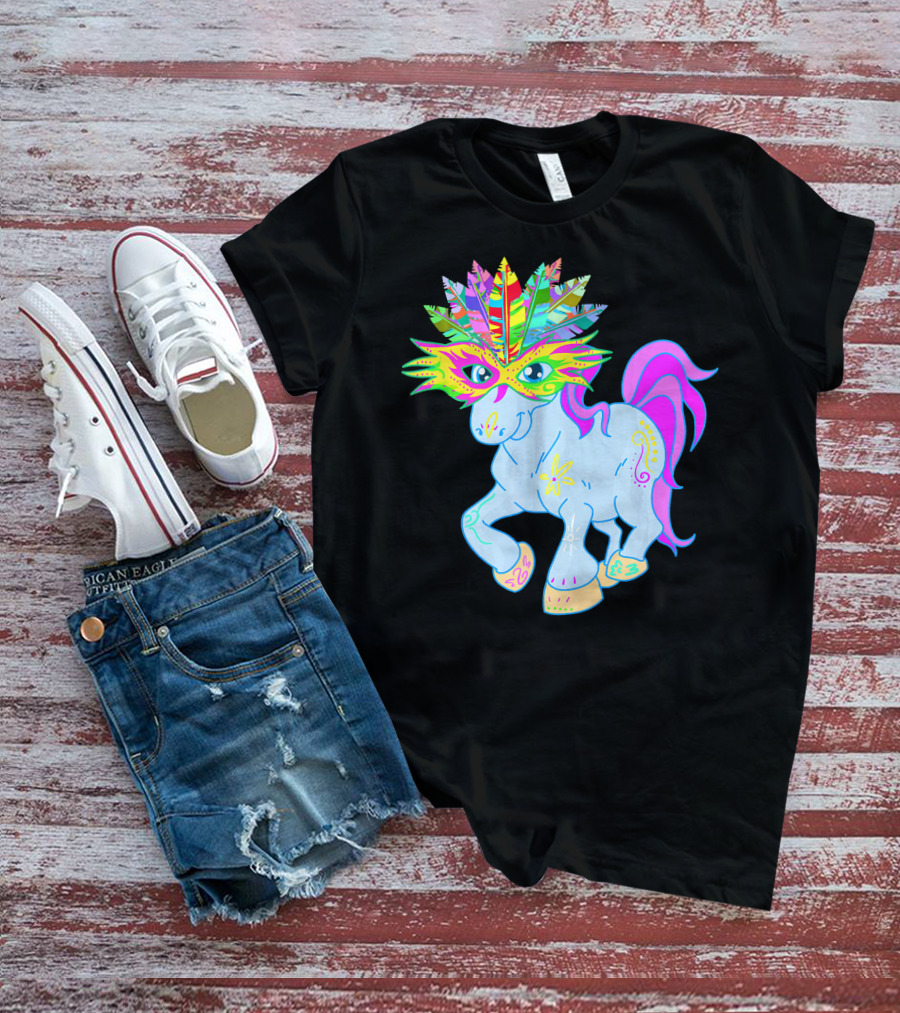 Mardi Gras Unicorn Mask Shrove Tuesday Horse T-Shirt