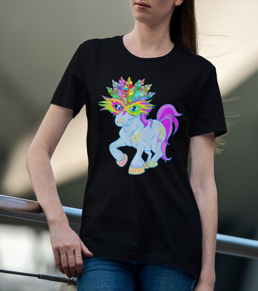 Mardi Gras Unicorn Mask Shrove Tuesday Horse T-Shirt