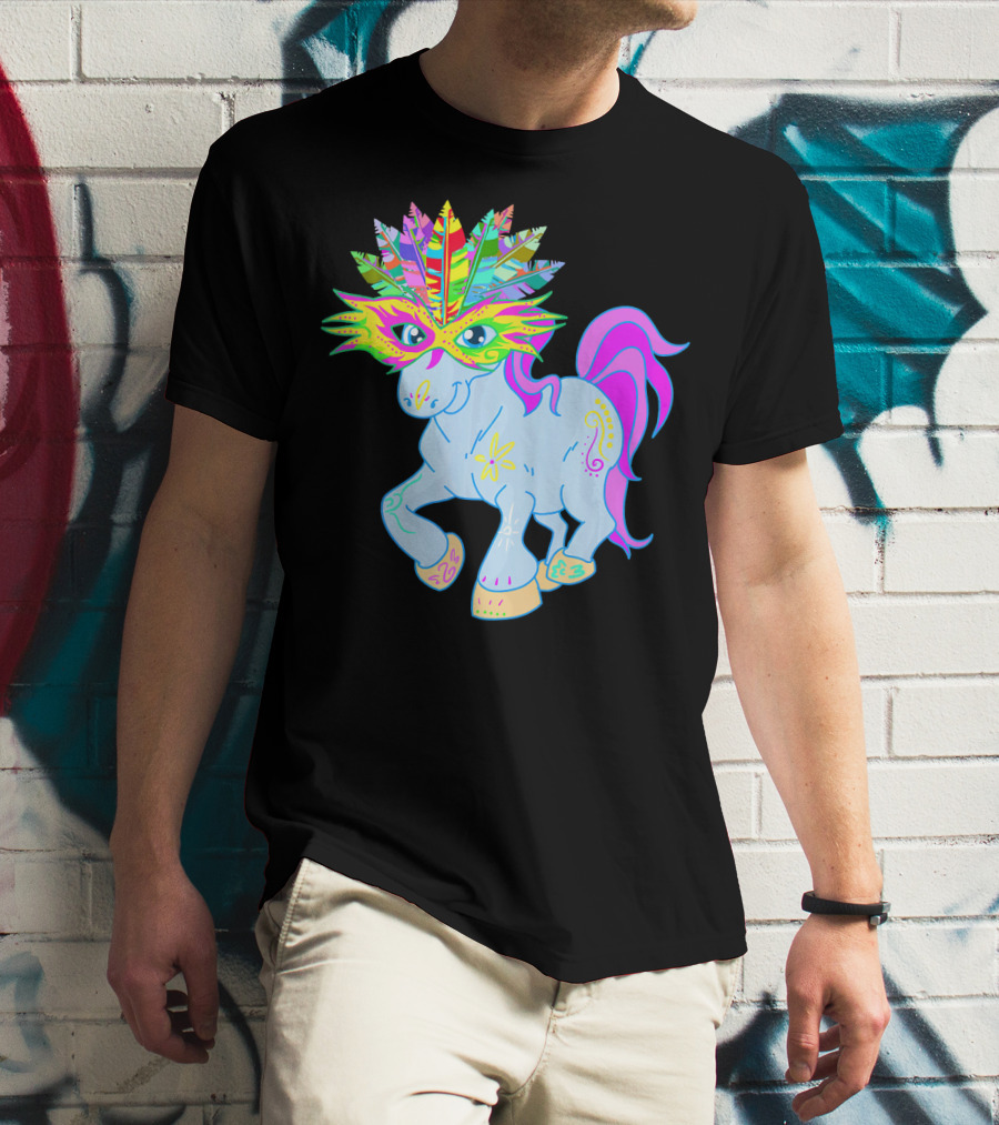 Mardi Gras Unicorn Mask Shrove Tuesday Horse T-Shirt
