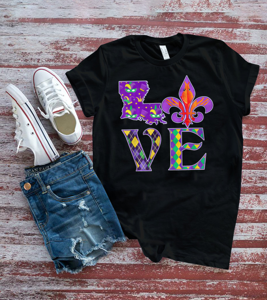 LOUISIANA MARDI GRAS LOVE FLEUR DE LIS CRAWFISH T-Shirt