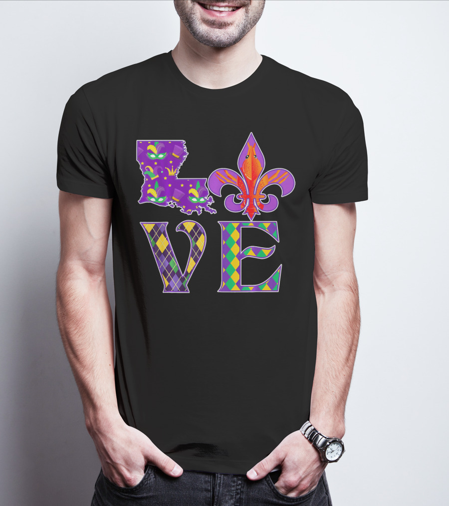 LOUISIANA MARDI GRAS LOVE FLEUR DE LIS CRAWFISH T-Shirt