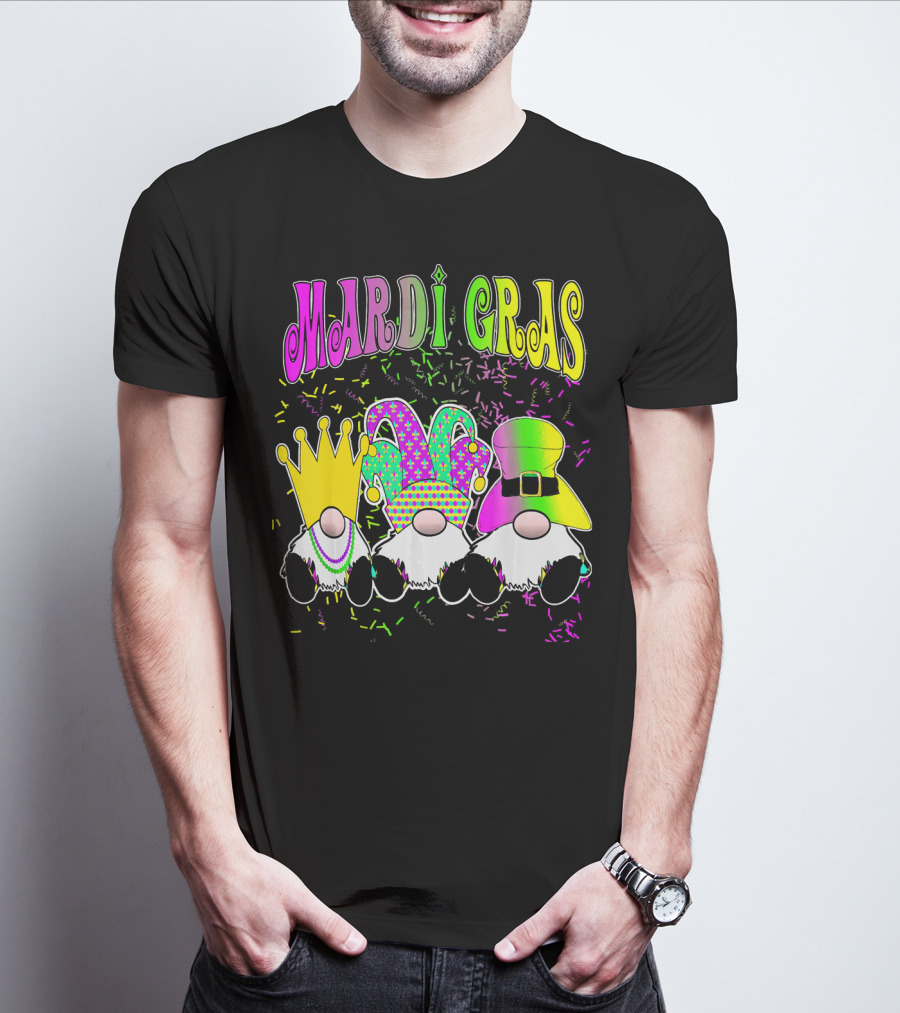 Mardi Gras Gnomes With Jester Hat And Crown T-Shirt