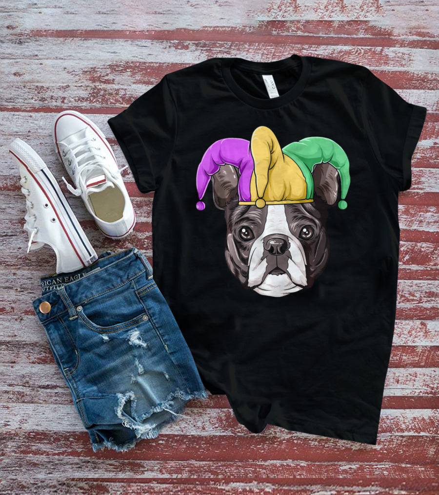Mardi Gras Boston Terrier Jester Hat T-Shirt