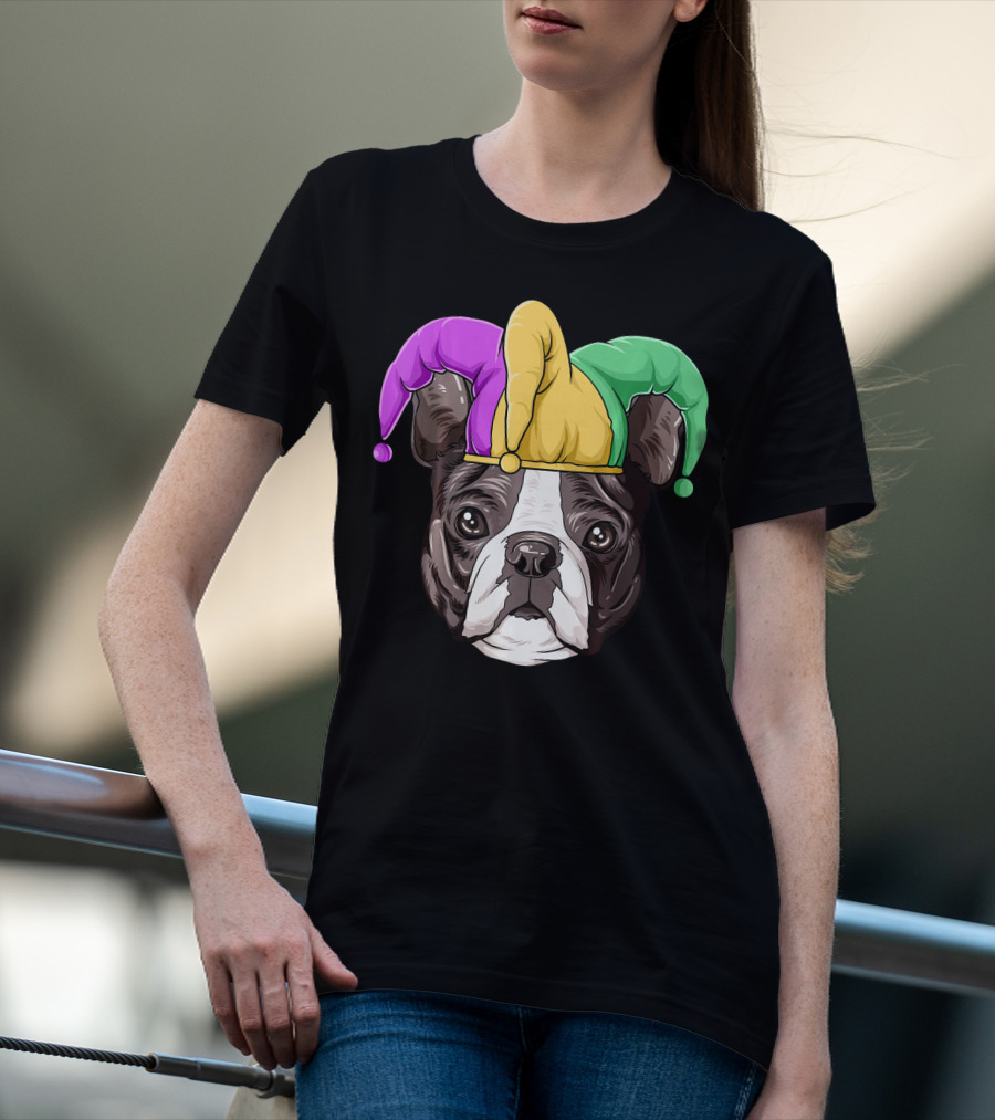 Mardi Gras Boston Terrier Jester Hat T-Shirt