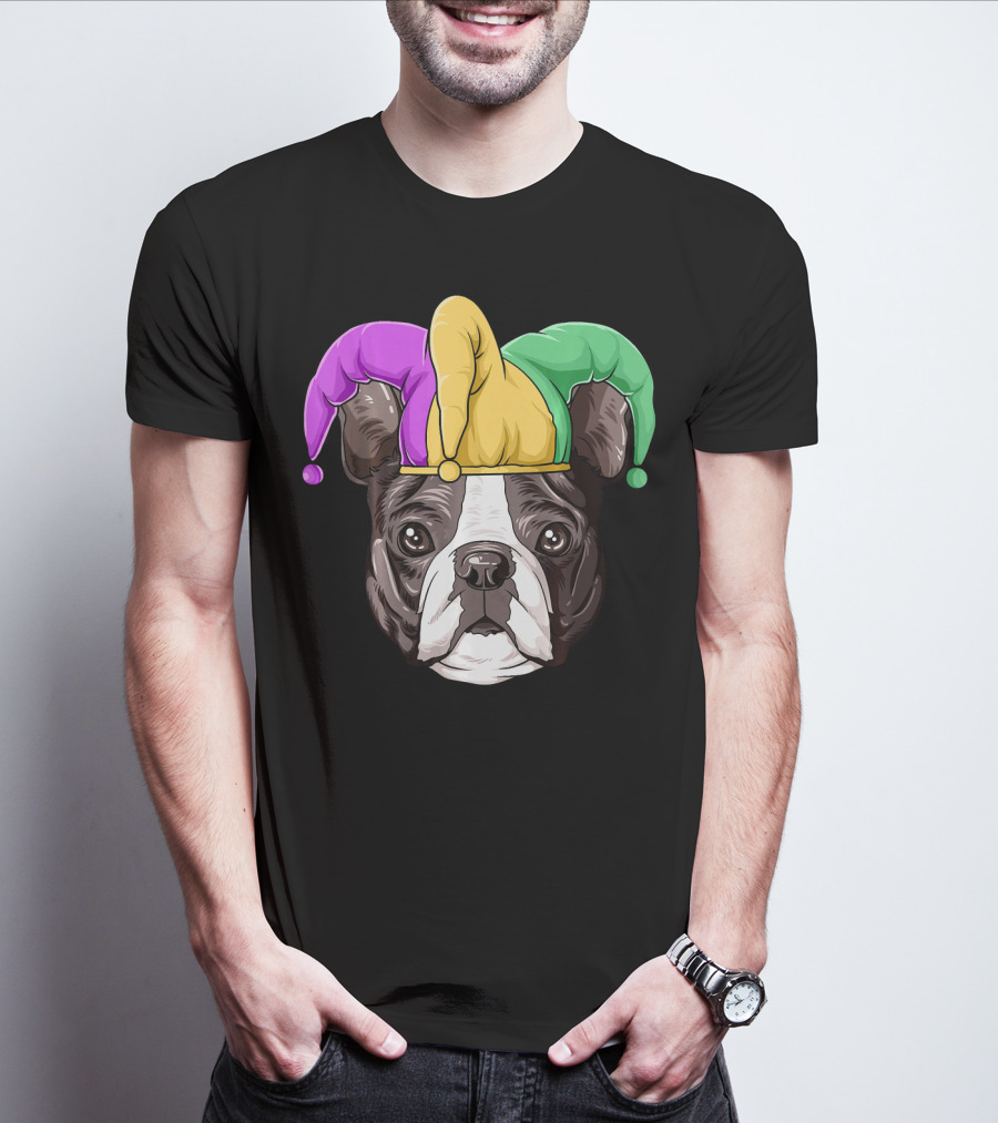 Mardi Gras Boston Terrier Jester Hat T-Shirt