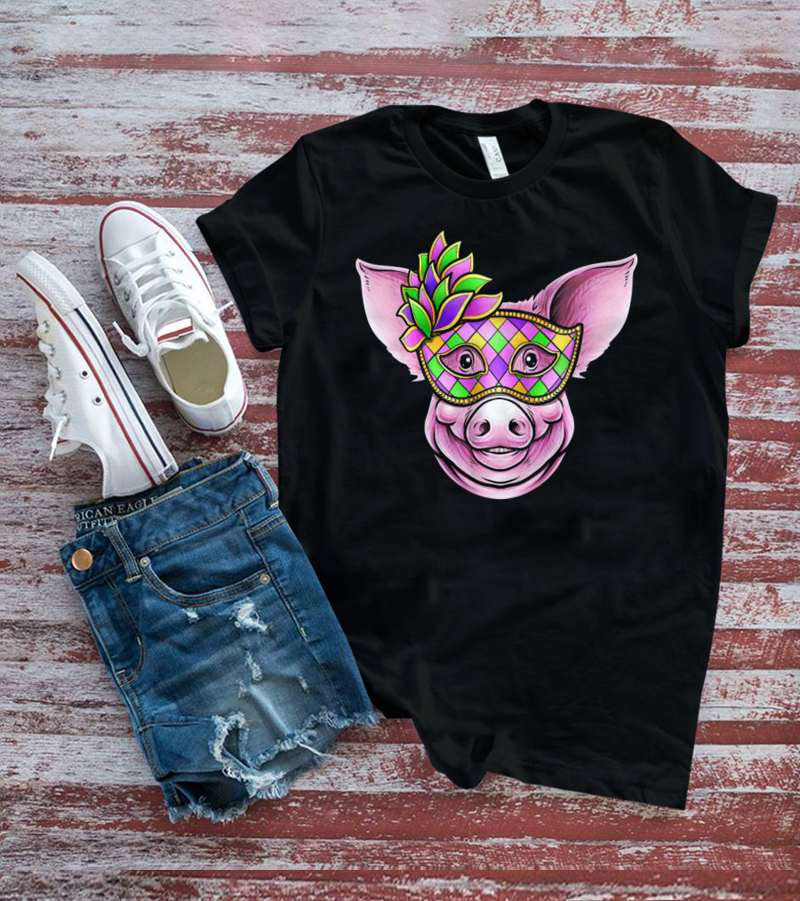 Piglet With Colorful Carnival Mask Happy Festival Face T-Shirt